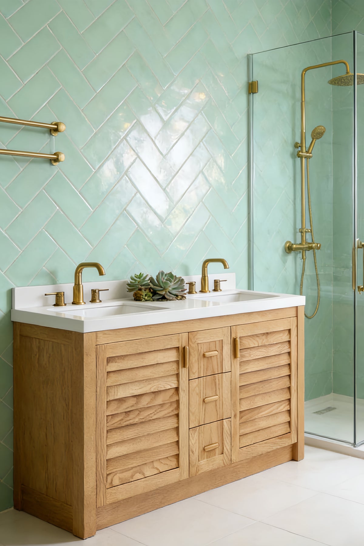 60 Inch Light Wood Freestanding Double Sink Bathroom Vanity – Fully Assembled