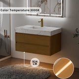 36" Natural Maple Floating Bath Vanity in Brown with White Marble Top