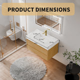 36" Natural Maple Floating Bath Vanity in Brown with White Marble Top