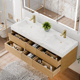 60" Wall Mounted Double Sink Bathroom Vanity Cabinet with Engineered Stone Top
