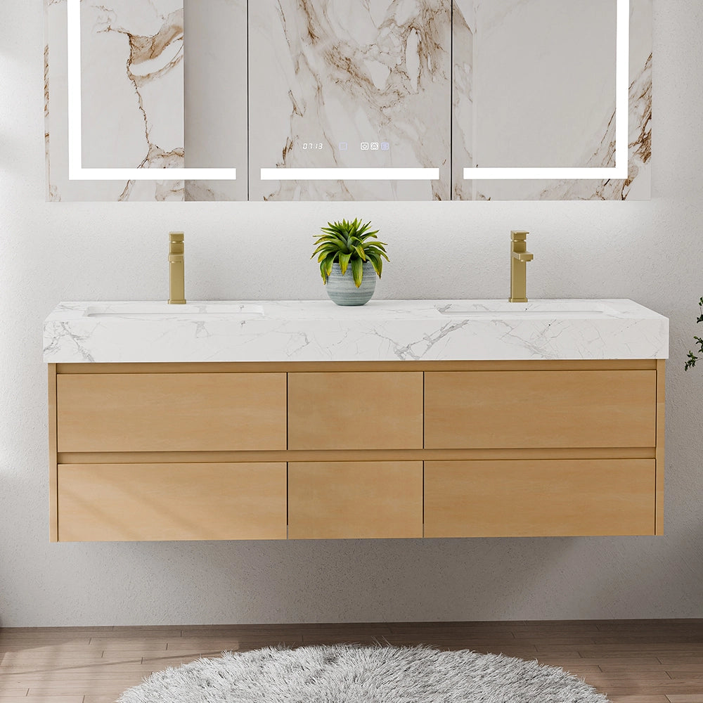 60 inch maple floating bath vanity with two 