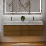 60" Wall Mounted Double Sink Bathroom Vanity Cabinet with Engineered Stone Top