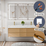 60" Wall Mounted Double Sink Bathroom Vanity Cabinet with Engineered Stone Top
