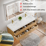 60" Wall Mounted Double Sink Bathroom Vanity Cabinet with Engineered Stone Top