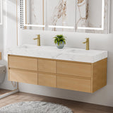 60" Wall Mounted Double Sink Bathroom Vanity Cabinet with Engineered Stone Top