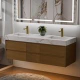 60" Wall Mounted Double Sink Bathroom Vanity Cabinet with Engineered Stone Top