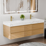 60" Wall Mounted Double Sink Bathroom Vanity Cabinet with Engineered Stone Top